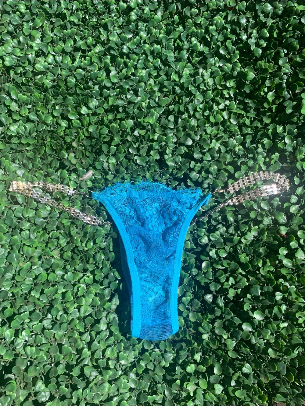 Teal Lace & Rhinestones Thong Underwear